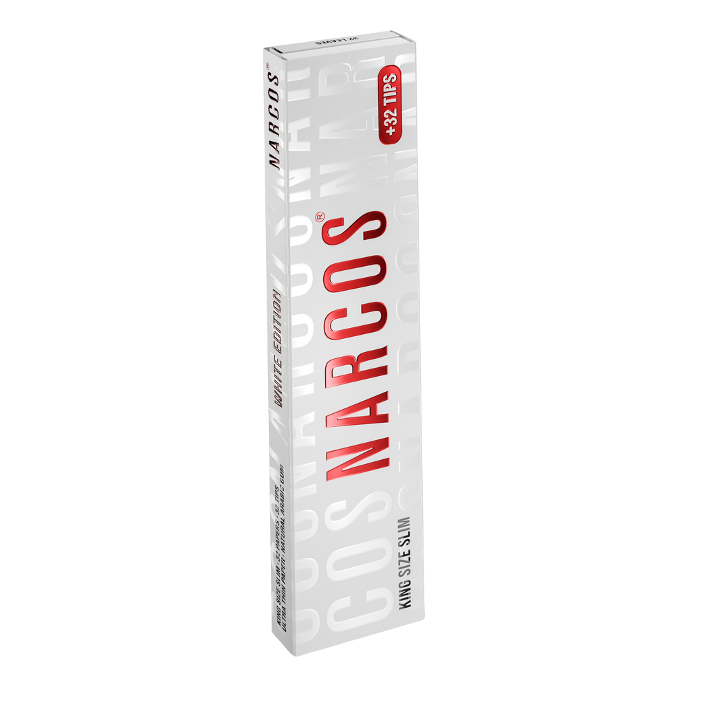 NARCOS ROLLING PAPER WHITE EDITION / KING SIZE SLIM + 32 TIPS / DISPLAY 24