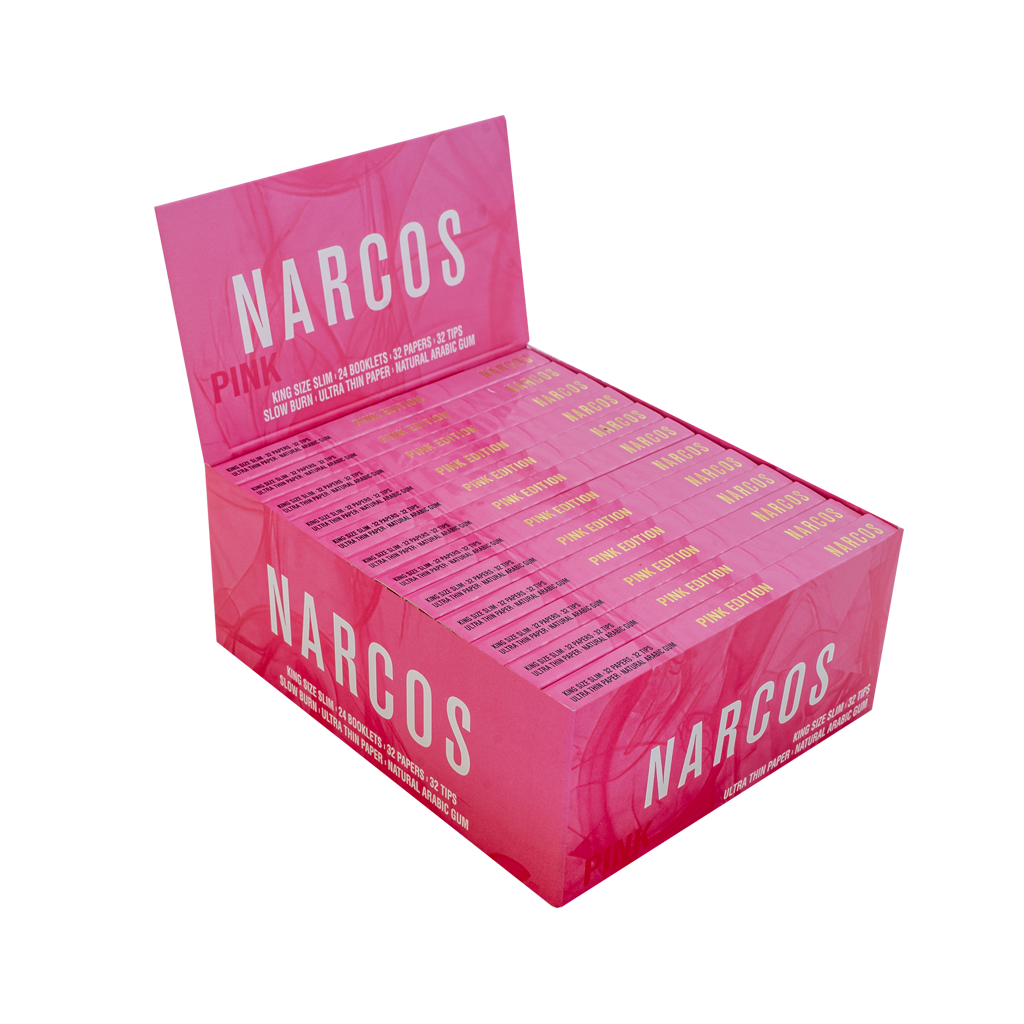 NARCOS ROLLING PAPER PINK EDITION / KING SIZE SLIM + 32 TIPS / DISPLAY 24