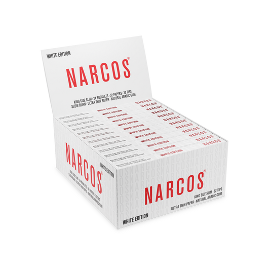NARCOS ROLLING PAPER WHITE EDITION / KING SIZE SLIM + 32 TIPS / DISPLAY 24
