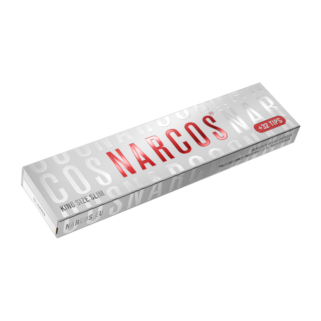 NARCOS ROLLING PAPER WHITE EDITION / KING SIZE SLIM + 32 TIPS / DISPLAY 24